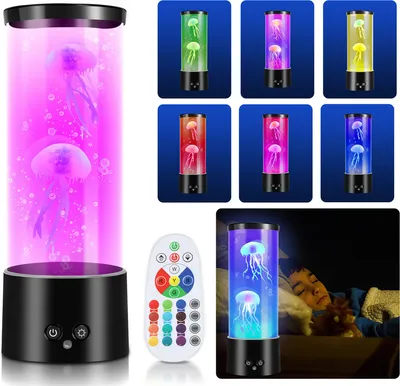 Image de TolleTour Lampe à lave LED méduse avec télécommande Lampe à lave veilleuse Jellyfish RGB