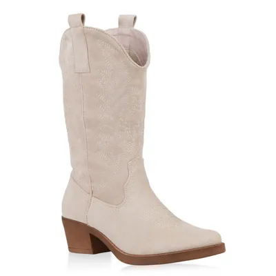 Produktbild von Giralin Damen Stiefel Cowboystiefel Stickerei Western Schuhe Cowboy Boots 832725, Farbe: Creme, Größe: 39