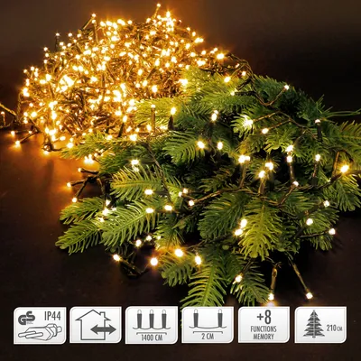 Produktbild von ECD Germany LED Cluster Lichterkette 14m 700 LEDs Extra Warmweiß 8 Modi Strombetrieb IP44 Wasserabweisend Weihnachtsbeleuchtung Büschellichterkette