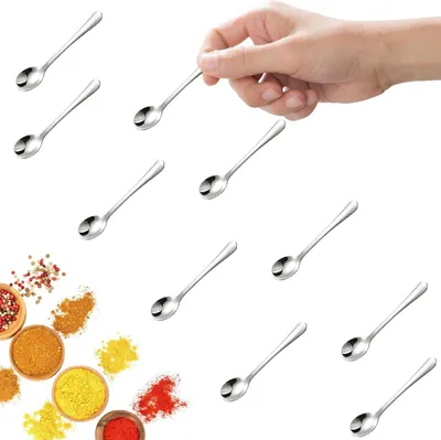 Produktbild von Mini Gewürzlöffel aus Edelstahl, 7,5 cm, 10 Stück, Kleine Löffel für Gewürze und Salz