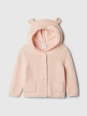 Produktbild von GAP Cardigan Rosa mit Kapuze und Teddyohren, durchgehender Knopfleiste, 12-18M