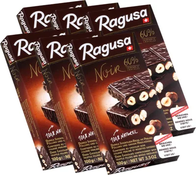 Produktbild von Ragusa Noir 60% dunkle Schokolade mit ganzen Haselnüssen 100g (6er Pack)