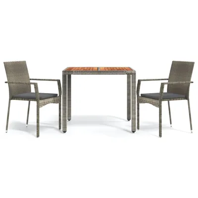 Produktbild von 3-tlg. Garten-Essgruppe mit Kissen Grau Poly Rattan