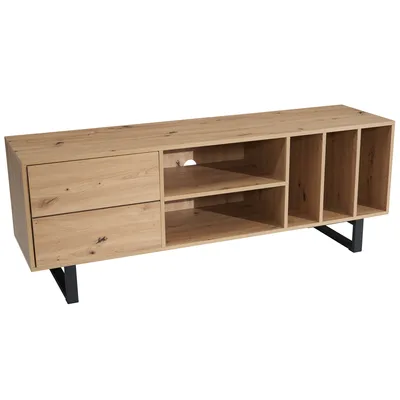 Produktbild von WOHNLING Lowboard Eiche-Nachbildung 150x55x40 cm TV-Kommode Modern TV-Schrank Hoch Fernsehtisch Fernsehschrank mit Schubladen & Regal Fernsehkommode