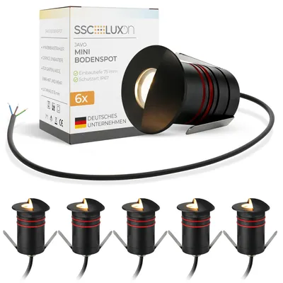 Obrázek produktu pro SSC-LUXon JAVO sada 6 zemních zapuštěných reflektorů venkovních IP67 teplé bílé světlo Ø 47 mm - světlo na cestu 230V s bočním světlem