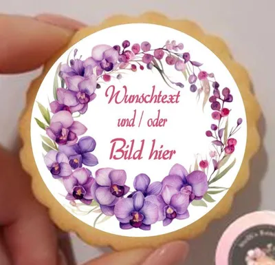 Produktbild von Orchideen Kranz  rund  Keks / Cupcake Aufleger 1 Seite A4 auf Premium Esspapier Oblatenpapier 0,6 Wafer Paper Ausstanzung rund  3,8 cm 35 Stk.