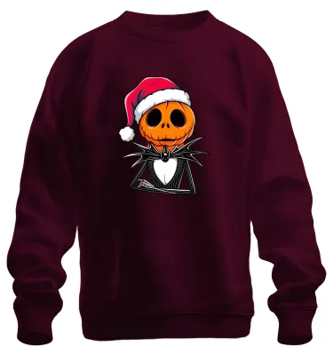 Productafbeelding van Pompoenhoofd kerstmuts, Halloween, griezelig, cadeau, retro, uni, sweatshirt, trui, bordeauxrood, XXL