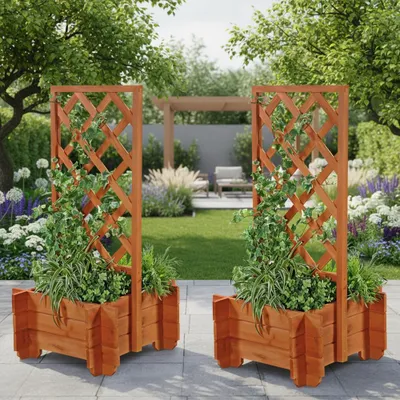 Produktbild von 2x Rosenbogen + Pflanzkübel Pergola Spalier Blumenkübel Rankhilfe Torbogen Holz