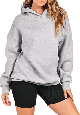 Obrázek produktu pro ASKSA Dámská mikina s kapucí Oversized Hoodies Fleecová mikina s dlouhým rukávem Jednoduchý svetr Zimní, šedá, M