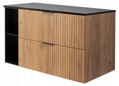 Zdjęcie produktu dla Szafka Łazienkowa Wisząca Pod Umywalkę Dąb Regał Blat Czarny 100X46 Flisan