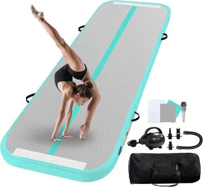 Produktbild von Aufblasbare Gymnastikmatte, 4 m - grau-grün - rutschfest - ideal für Yoga