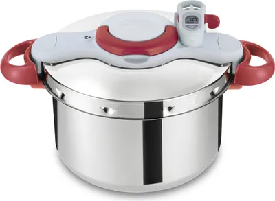 A close-up studio shot of a pressure cooker on a white background.