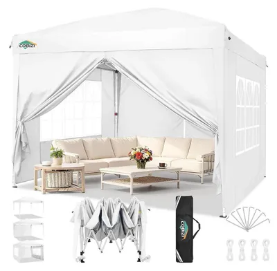 Productafbeelding van Paviljoen, 3x3 meter, waterdicht, stabiel, winterbestendig, met 4 zijpanelen, hoogte verstelbaar, UV-bescherming 50+, wit