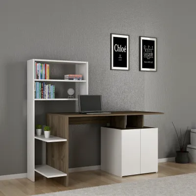 Image de Skye Decor, Melis- MelisARN, couleur noyer, blanc, tables basses, 73,8 x 146,3 x 60 cm, panneau de particules 100 % mélaminé