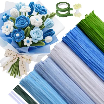 Pfeifenreiniger-Set 500 Stück, 5 Farben, Bastelblumen, DIY, blau