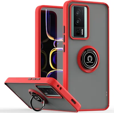 Produktbild von Xiaomi Poco F5 Pro Hülle, Ring Halter Ständer Matte TPU Rahmen Stoßfest Schutzhülle für Xiaomi Poco F5 Pro /Redmi K60/K60 Pro Rot