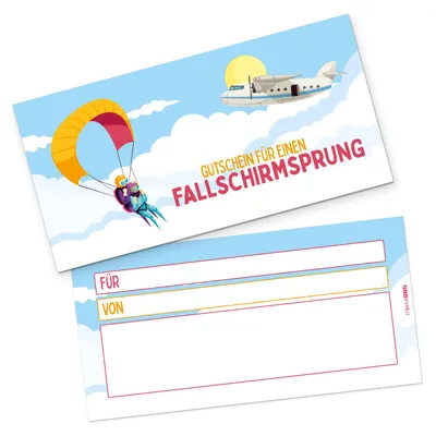 Produktbild von itenga Geschenkgutschein Fallschirmsprung - Gutschein zum Ausfüllen Karte