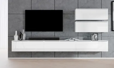 Image de AX LIVING Meuble-paroi blanc Loriano V mat/brillant Meuble-paroi annexe 300 cm