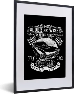 Produktbild von MuchoWow® MuchoWow® Gerahmtes Poster Mancave - Auto - Flagge - Retro 30x40 cm - Poster mit zchwarzem Bilderrahmen - Wandposter Schlafzimmer