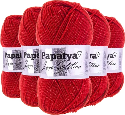 Strickgarn 5 x 100g Papatya Love Glitter Häkelgarn Glitzerwolle Wolle Farbwahl feuerrot