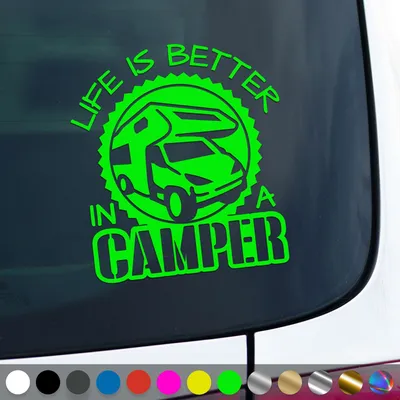Produktbild von PantherPixel Wohnmobil Aufkleber Wohnwagen Bus Reise Besser Camping Sticker Auto Geschenkidee Farbe Neon-Grün