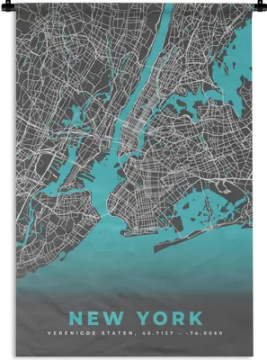 Produktbild von MuchoWow® Wandteppich Wandbehang New York - Stadtplan - Blau - Karte 60x90 cm Tapisserie Dekoration Wandtuch - Foto-Teppich - Abwaschbar