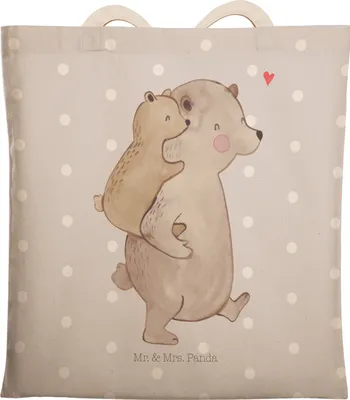 Produktbild von Mr. & Mrs. Panda Tote Bag Papa Bär - Grau Pastell - Geschenk, Muttertag, Tasche, Tragetasche, Stofftragetasche, Geburtstag, shopping, Beutel, Vatertag