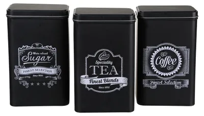 3 Retro-Metallblechdosen für Kaffee, Tee & Zucker, Vintage-Design