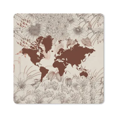 Produktbild von MuchoWow® Mauspad Mousepad Weltkarte - Blumen - Rot 20x20 cm - Mousepads - Maus Mat - Pad - Mausunterlage - Desk Mat - Bureauartikeln