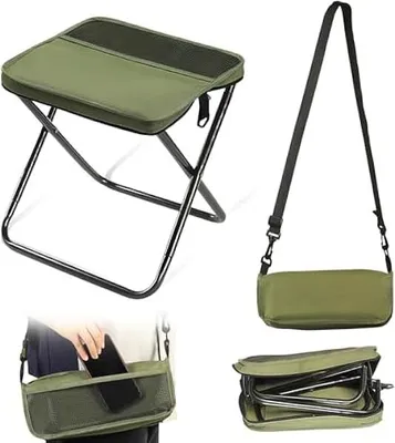 Produktbild von Tragbarer Faltbarer Rucksackhocker für Camping, kleine Klapphocker für Erwachsene, leichte Mini-Taschen-Klapp-Teleskopstühle für Angeln, Reisen, Wandern, Garten (grün, klein)