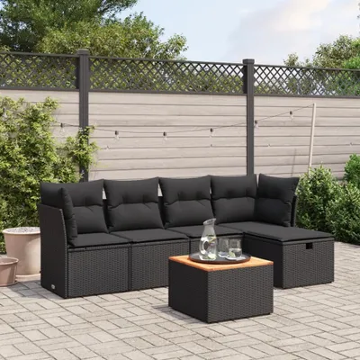 Produktbild von Design 6-tlg. Garten-Sofagarnitur mit Kissen Schwarz Poly Rattan, Gartenmöbel-Sets 2024 Neu