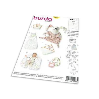 Zdjęcie produktu dla Wzór Burda 9635 – śpiworek, kocyk, poduszka do karmienia, śliniaki, rękawiczka-kukiełka