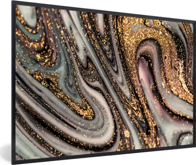 Produktbild von MuchoWow® Gerahmtes Poster Marmoroptik - Gold - Glitter - Luxus - Marmor - Weiß 90x60 cm - Poster mit Schwarzem Bilderrahmen Wandposter Rahmen Foto Bilder - Fotorahmen - Foto-Plakat