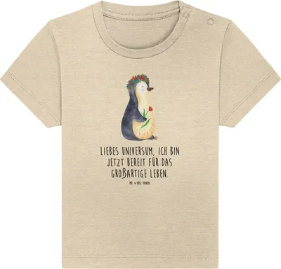 Produktbild von Mr. & Mrs. Panda  T-Shirt Pinguin Blumen 24. - 36. Monat - Natural Raw - Geschenk, Wünsche, Organic Baby, Babyshirt, Positiv, Kinder, Kurzarmshirt, Universum, Öko