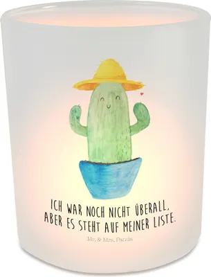 Produktbild von Mr. & Mrs. Panda Glas Teelichthalter Kaktus Hut - Transparent - Geschenk, Kakteen, Windlicht, Geschenkidee, Spruch, Weltenbummler, Teelicht, Motivation, Kerzenhalter