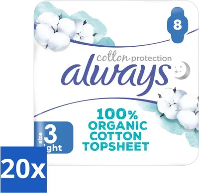 Produktbild von Always - Damenbinden - Nacht - Baumwollschutz - Mit Flügeln - 8 Damenbinden - Vorteilspack - 20 Stücke
