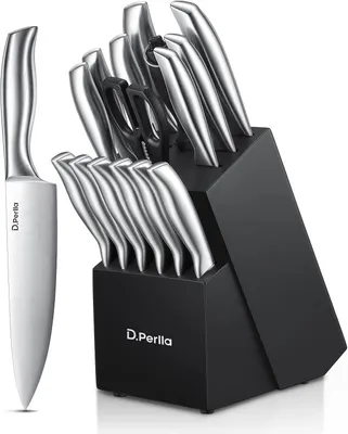 Produktbild von Küchenmesserset 16-teilig, Edelstahl, mit Holzblock, für Kochen