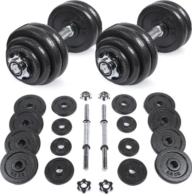 Produktbild von SPORTINATOR "Machine" Hantelset 30kg mit Gusseisen-Scheiben & Koffer | 2 Kurzhantelstangen, rutschfeste Griffe, Sternverschlüsse | STR-127