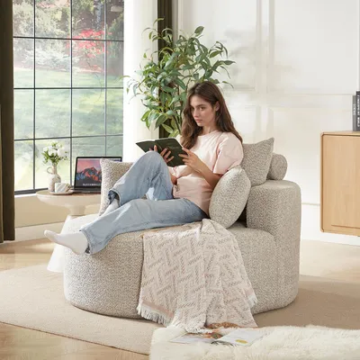 Produktbild von Chenille-Einzelsessel, Schaumstoff, kein Zusammenbau erforderlich, Schlafsessel für Wohnzimmer, Khaki