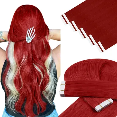 Produktbild von Tape in Extensions Echthaar Rot 35cm 25g 10 Stück