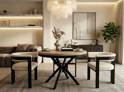 Produktbild von Runder Ausziehbarer Esstisch - Loft Style Tisch mit Metallbeinen - 100 bis 180 cm - Industrieller Tisch für Wohnzimmer - Kompakt - 120 cm - Sonoma Eiche
