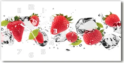Produktbild von Wanduhr aus Glas – 60x30 cm - Glasbild - Glasuhr - Gehärtetes Glas - weisse-zeiger - Erdbeeren und Wasser
