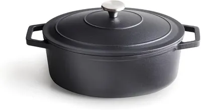 Image de Qulinart Cocotte Ovale, Couvercle en Fonte avec Bouton en Acier Inoxydable - 30cm