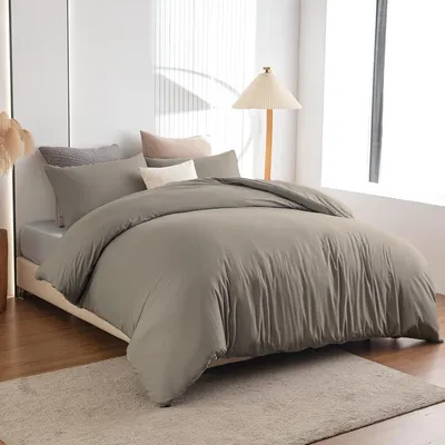 Produktbild von Bettwäsche-Set Mikrofaser Taupe 135x200 cm + 80x80 cm bügelfrei knitterfrei Reißverschluss