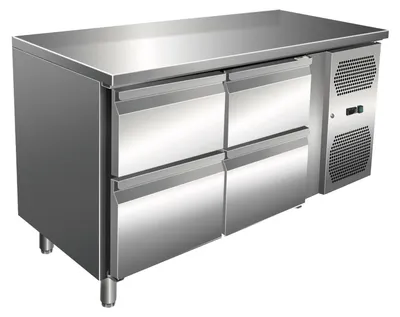 Produktbild von Gastro Kühltisch | Kühltheke Edelstahl | 115 Liter | 4 Schubladen | Umluftkühlung | -2 bis +8°C