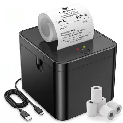 Imagen del producto de Impresora térmica portátil de 58 mm, con controlador tipo USB y 5 rollos de papel térmico