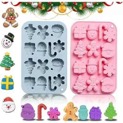 Immagine prodotto di Set di 2 stampi in silicone a tema natalizio, con 30 cavità per cioccolato, torte e candele