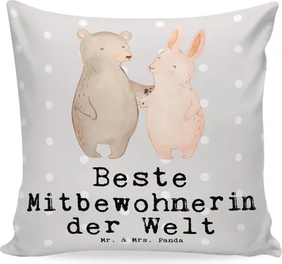Produktbild von Mr. & Mrs. Panda Sofa Kissen Hase Beste Mitbewohnerin der Welt - Grau Pastell - Geschenk, Wohngemeinschaft, Zimmerkollegin, für, Kuschel, Zimmergenossin, Geschenkidee, WG