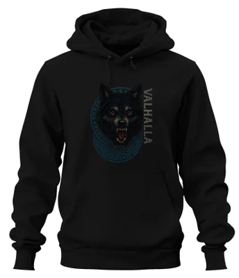 Obrázek produktu pro Viking Wolf Valhalla Runic Circle Nordic Celtic Fenrir Gothic Uni mikina s kapucí, černá, S
