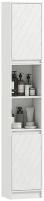 Image de Armoire de salle de bain - Meuble haut étroit - 2 portes - 2 étagères ouvertes - Idéal pour les petites salles de bain - 30x24x170 cm - Blanc